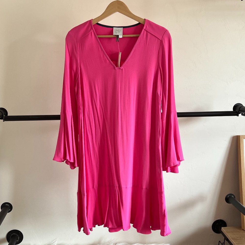 NWT Anthropologie HD in Paris Bright Barbie Pink Bell Sleeve Dress 4